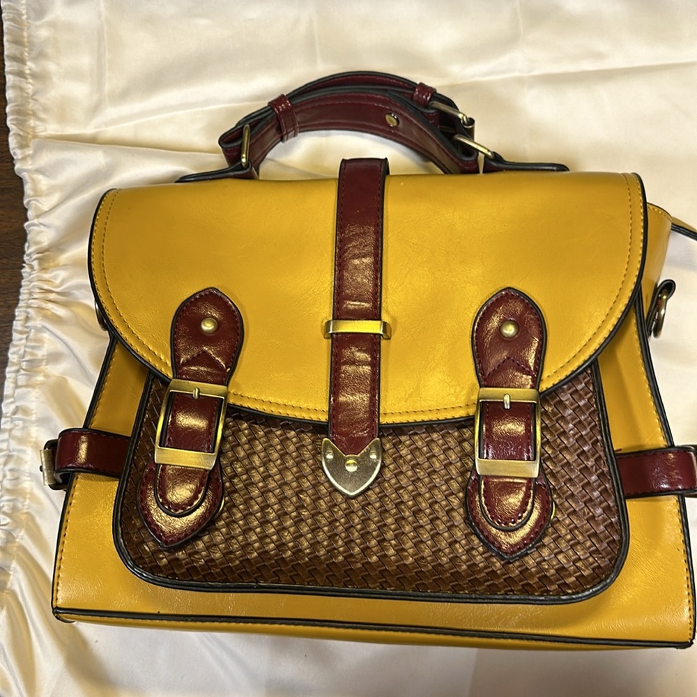 Mustard yellow hand bag pouch and wallet